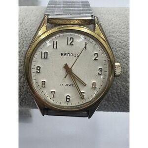 Benrus Vintage 17 Jewels Manual‎ Wind Mens Gold Plated Watch 35MM 6.5"